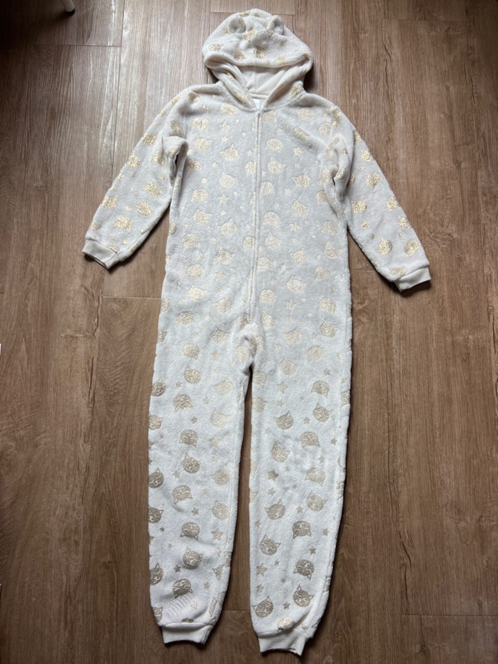 The Children’s Place Kids White Hooded Pajama One-Piece with Cats Size XL 14